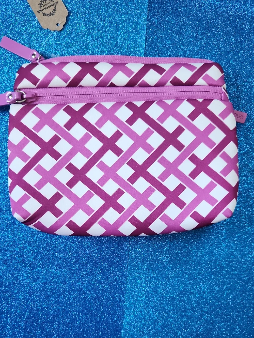 Vera Bradley Pink & White Lattice Triple-Zip Cosmetic Bag